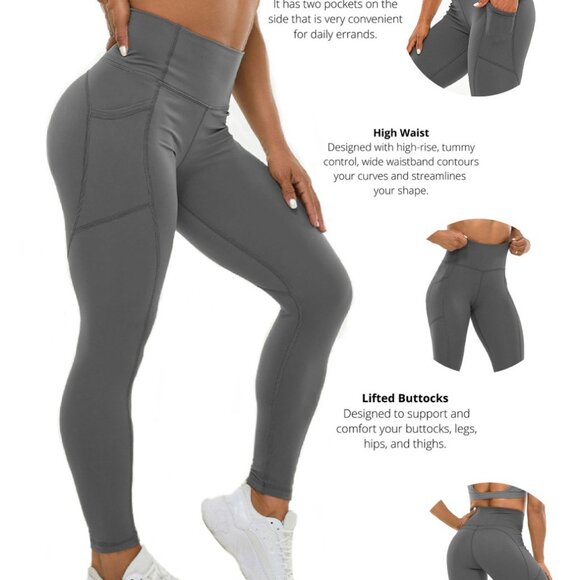 3 pack High Waisted Leggings for Women - Buttery Soft Pants with Pockets - Picture 5 of 6